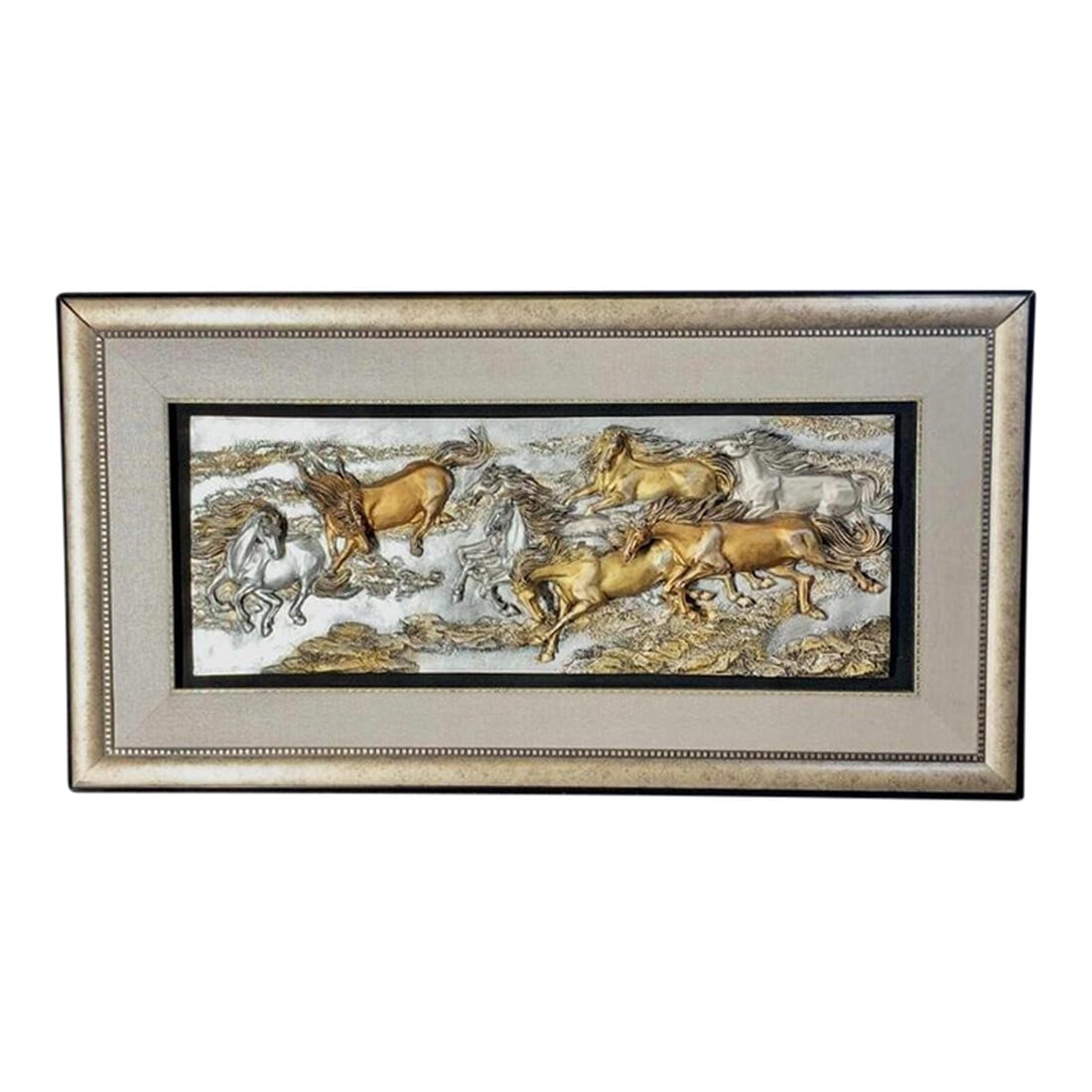 Large 3-D Relief Art Work Metallic Painted Fiberglass Images - Horses Running Through Water (1 of 6)