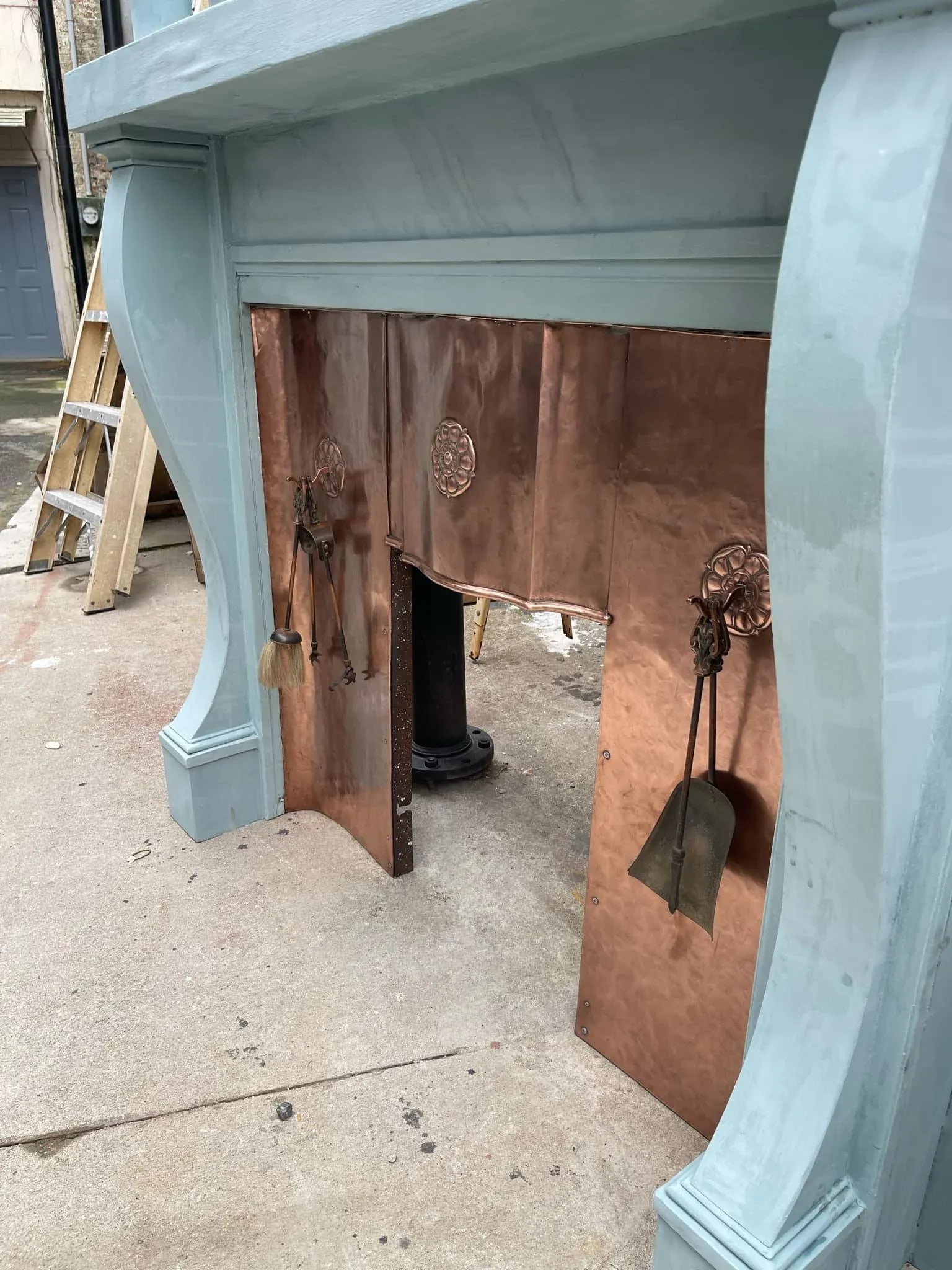 Antique Victorian Wooden Fireplace Mantle With Copper Inset - 12