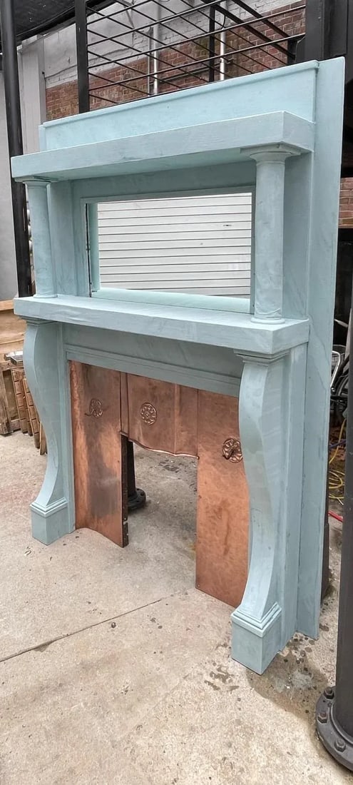 Antique Victorian Wooden Fireplace Mantle With Copper Inset - 2
