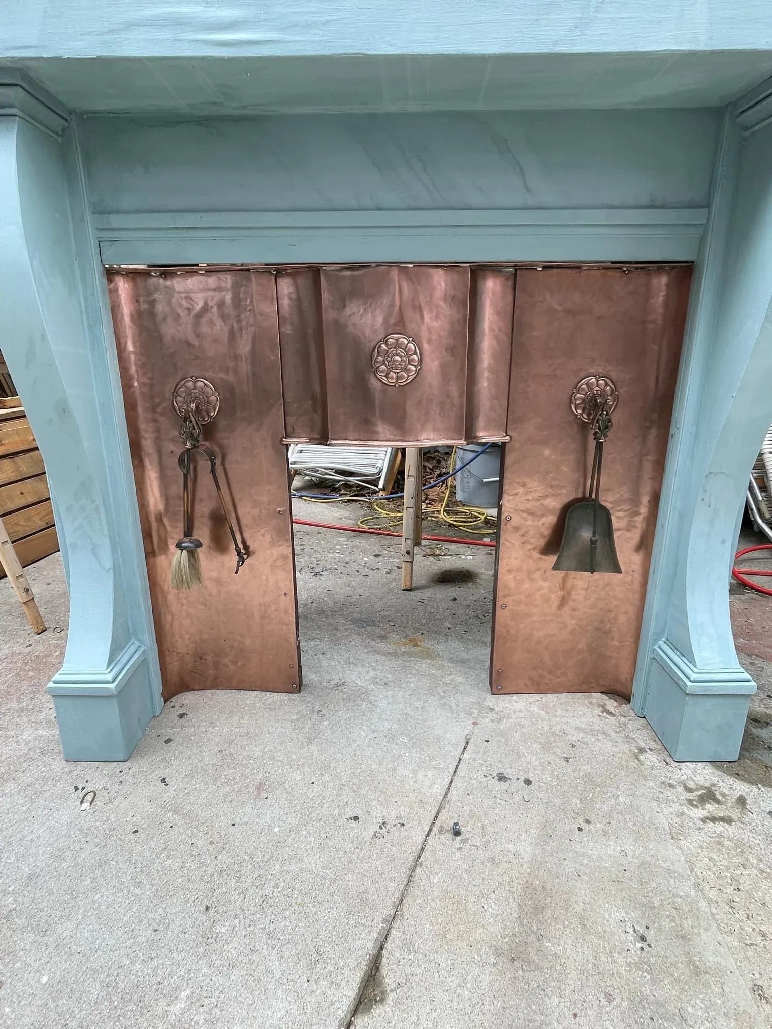 Antique Victorian Wooden Fireplace Mantle With Copper Inset - 7