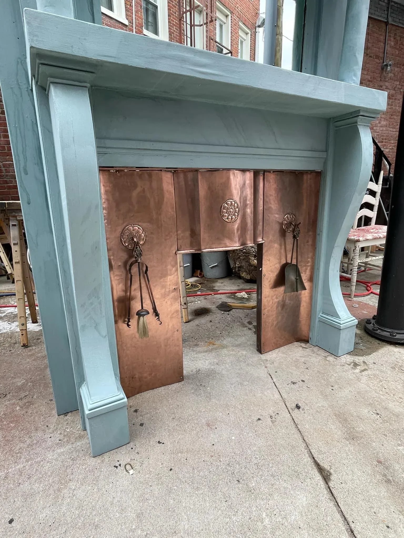 Antique Victorian Wooden Fireplace Mantle With Copper Inset - 8