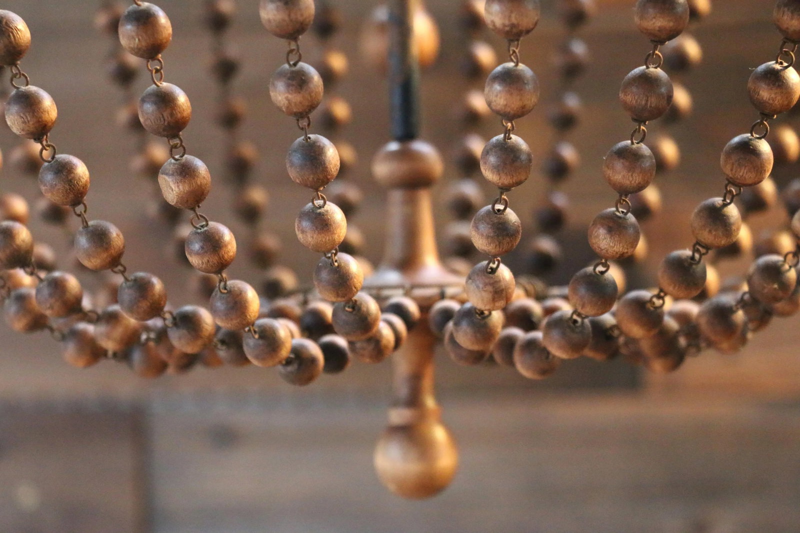 Vintage Wood Bead and Verde Brass Chandelier, 1940s - 7