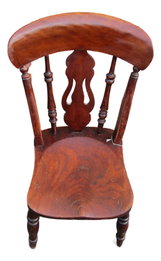 English Victorian Elm Fiddleback Kitchen/Dining Chair 1860 (1 of 9)
