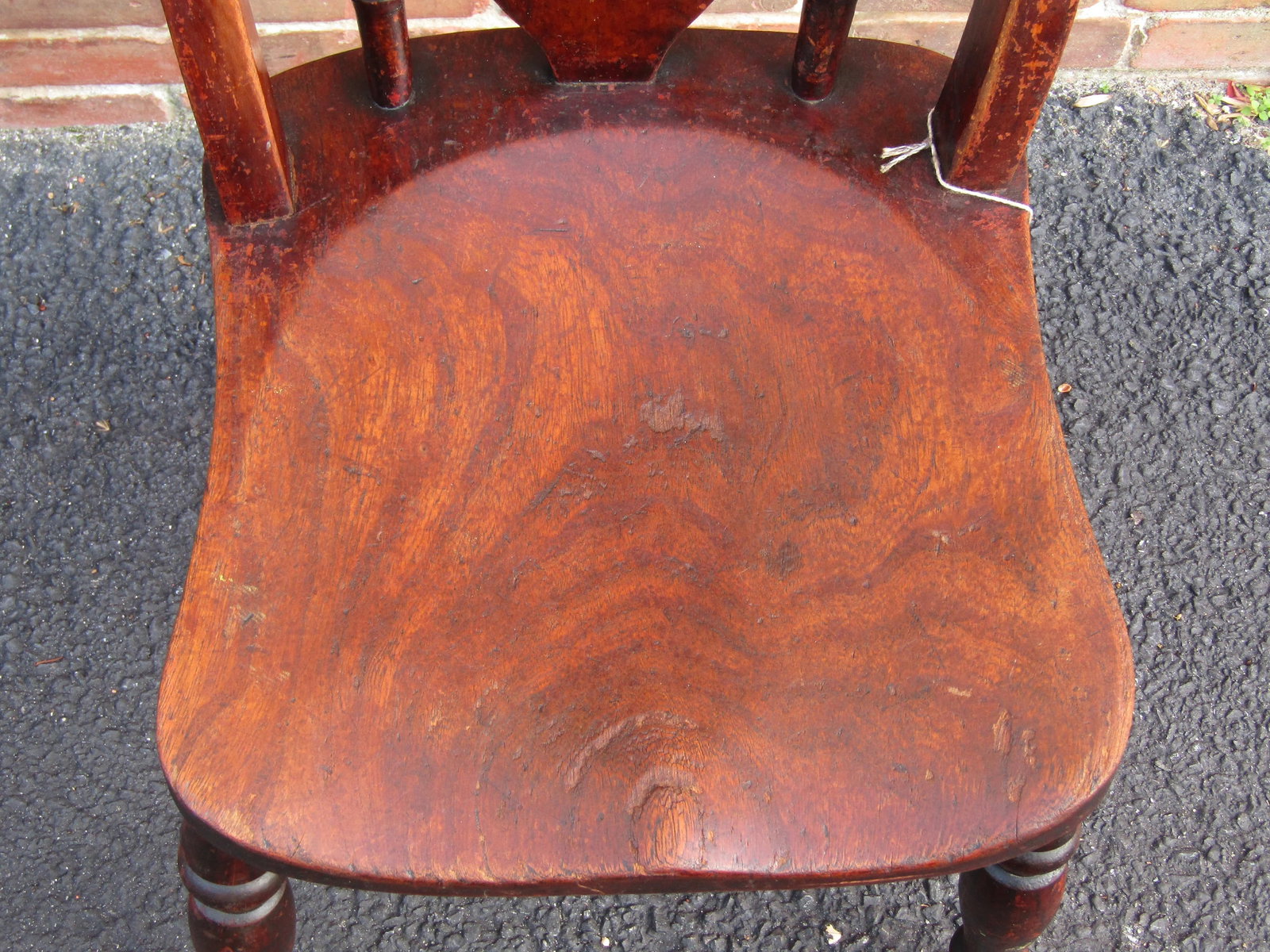 English Victorian Elm Fiddleback Kitchen/Dining Chair 1860 - 4
