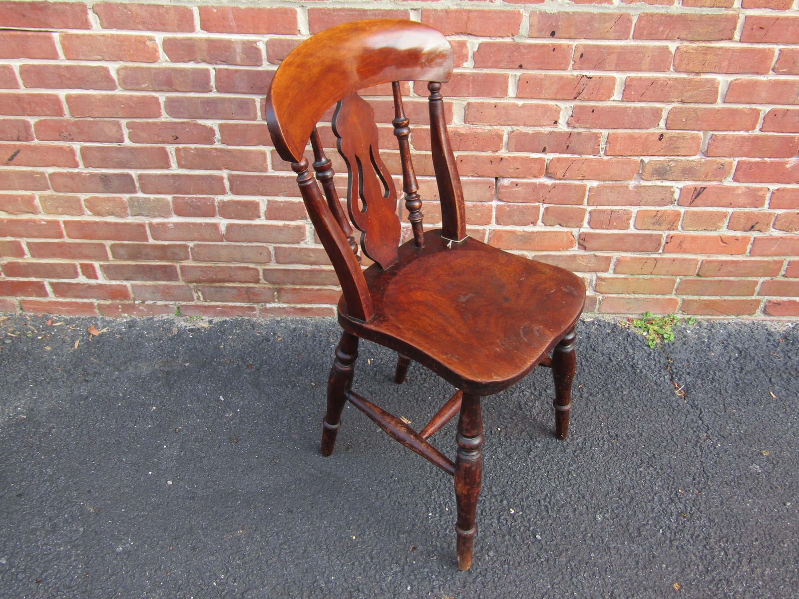 English Victorian Elm Fiddleback Kitchen/Dining Chair 1860 - 5