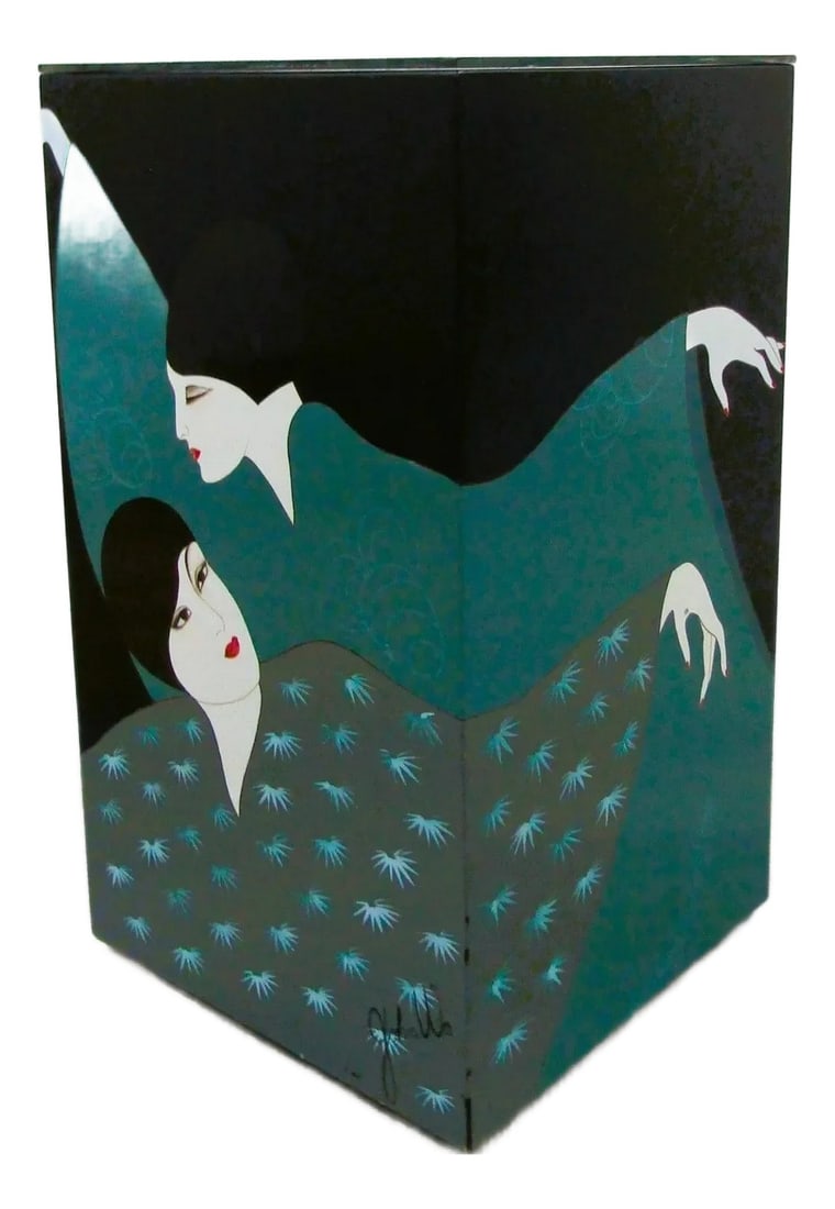 Vintage Asian Art Deco Style Painted Pedestal Side Table by John Wo l: Discover the charm of vintage furniture with this Asian Art Deco style painted pedestal side table. Crafted by John Ho, the piece exudes a unique blend of antique elegance and timeless design,