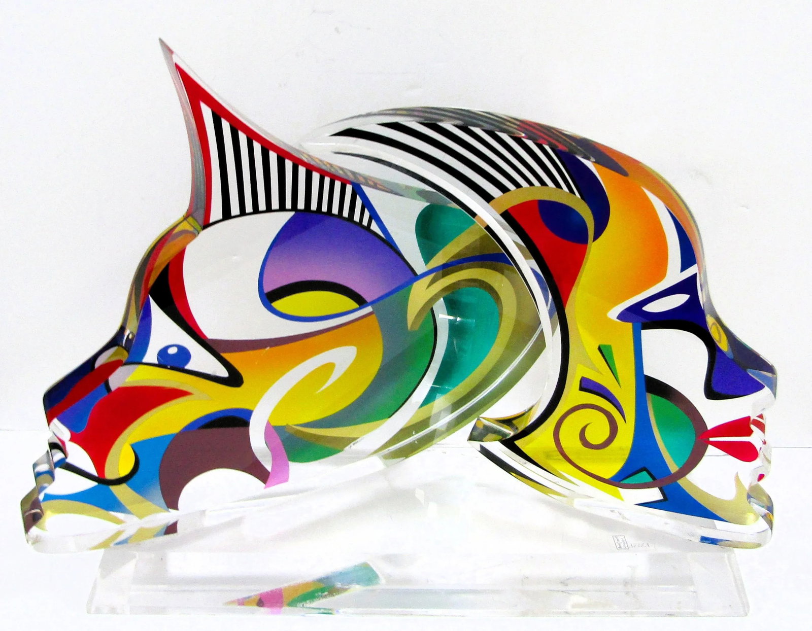 1990s Large Shlomi Haziza Signed Double Impression Acrylic Lucite Sculpture Two Faces - 2