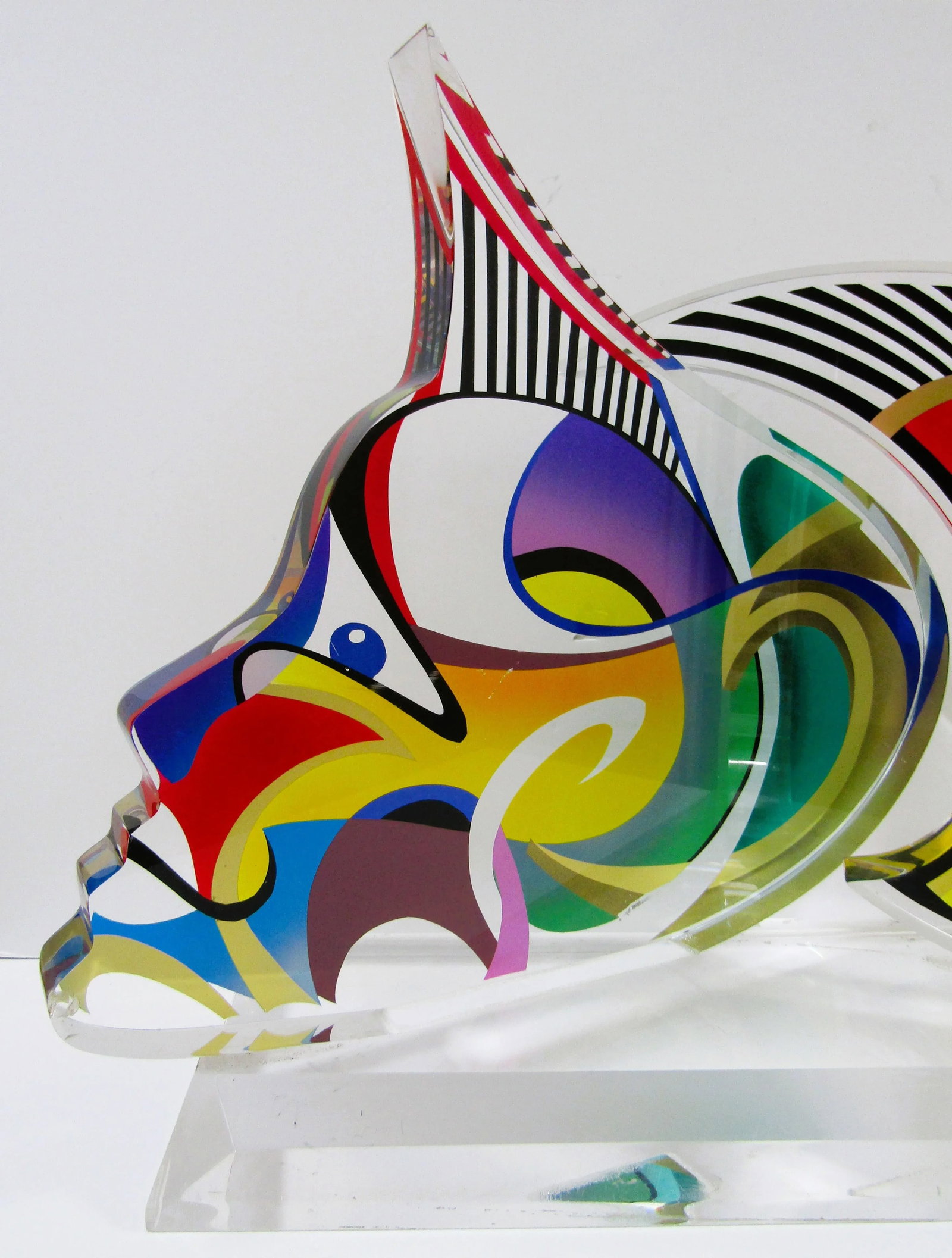 1990s Large Shlomi Haziza Signed Double Impression Acrylic Lucite Sculpture Two Faces - 3