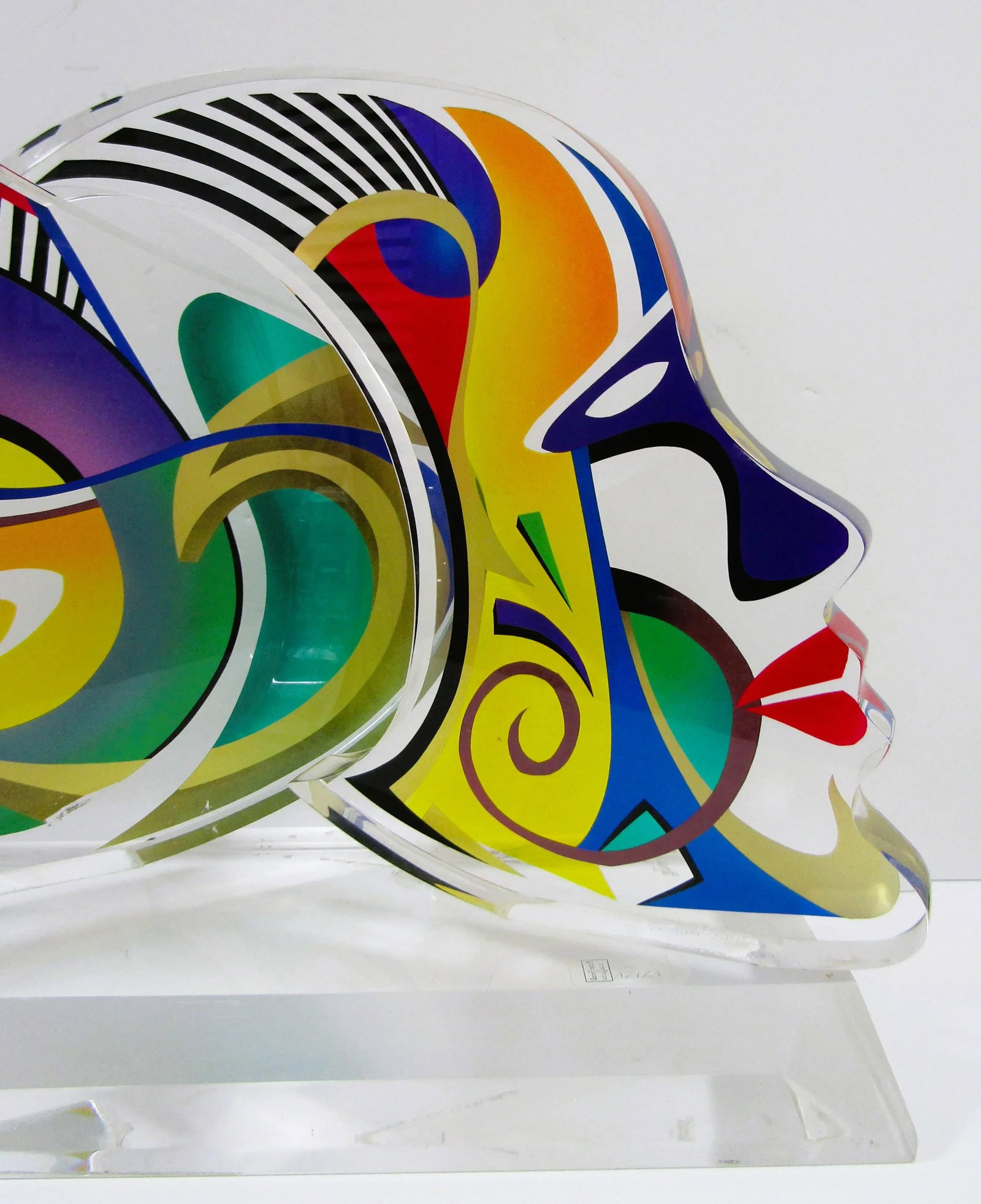 1990s Large Shlomi Haziza Signed Double Impression Acrylic Lucite Sculpture Two Faces - 4