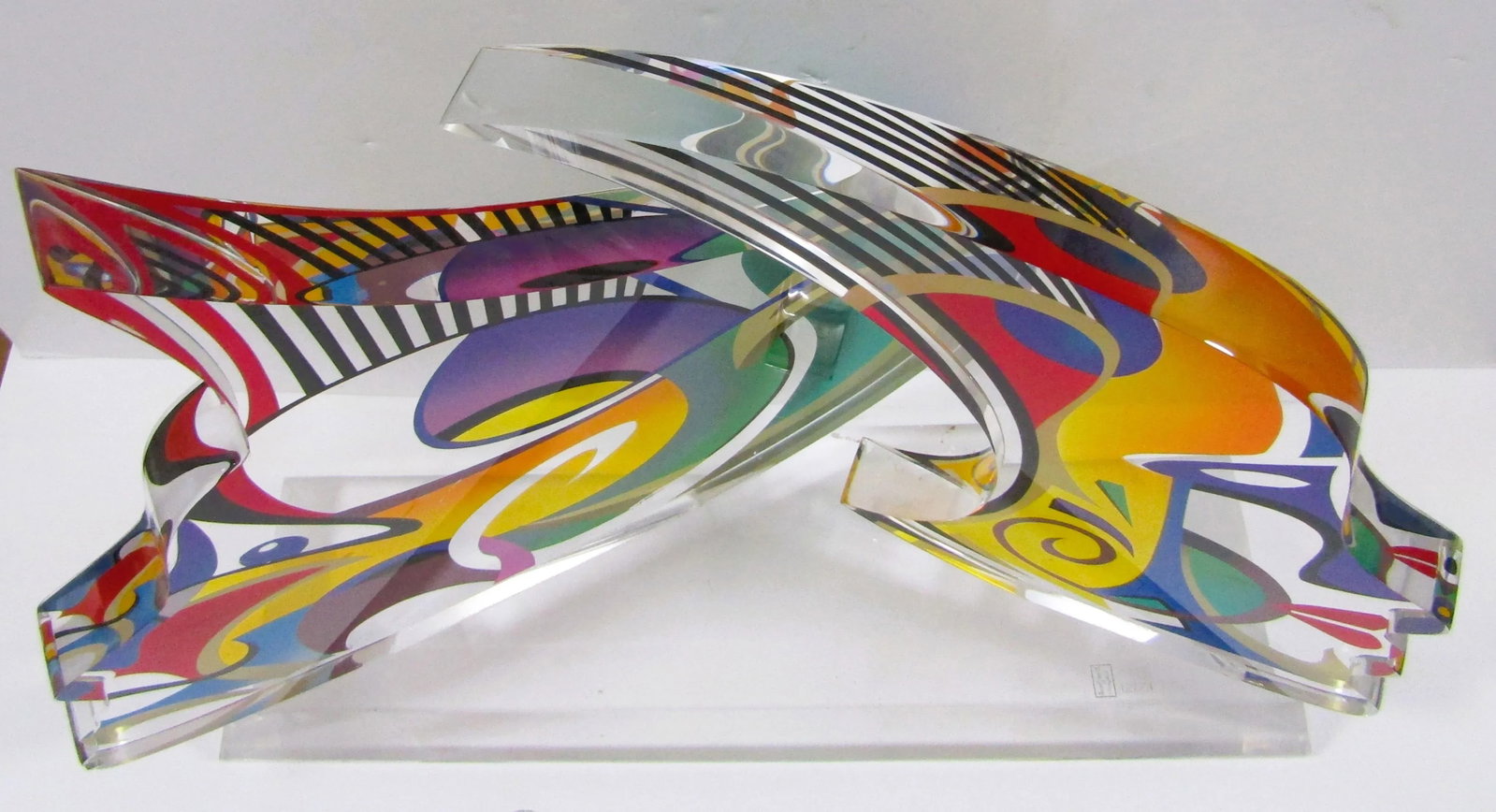 1990s Large Shlomi Haziza Signed Double Impression Acrylic Lucite Sculpture Two Faces - 6