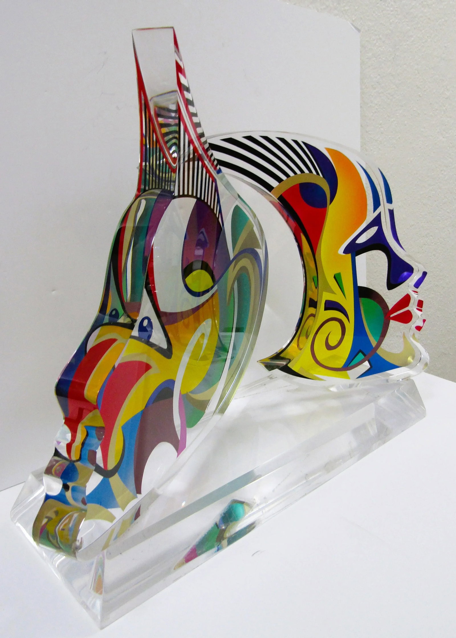 1990s Large Shlomi Haziza Signed Double Impression Acrylic Lucite Sculpture Two Faces - 8