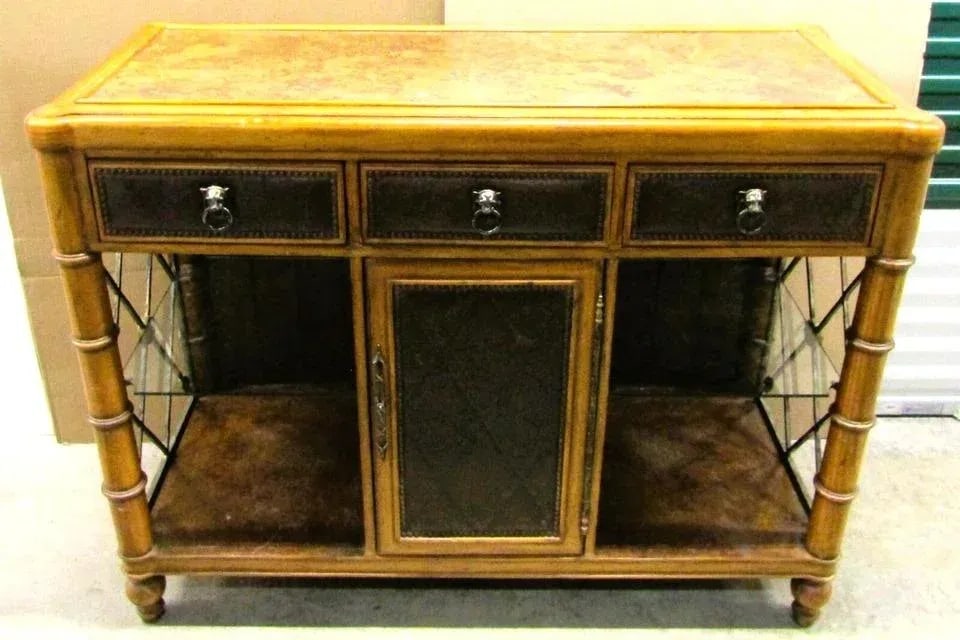 Ferguson Copeland Campaign Style Faux Bamboo, Leather, Iron and Copper Top Bar - 2