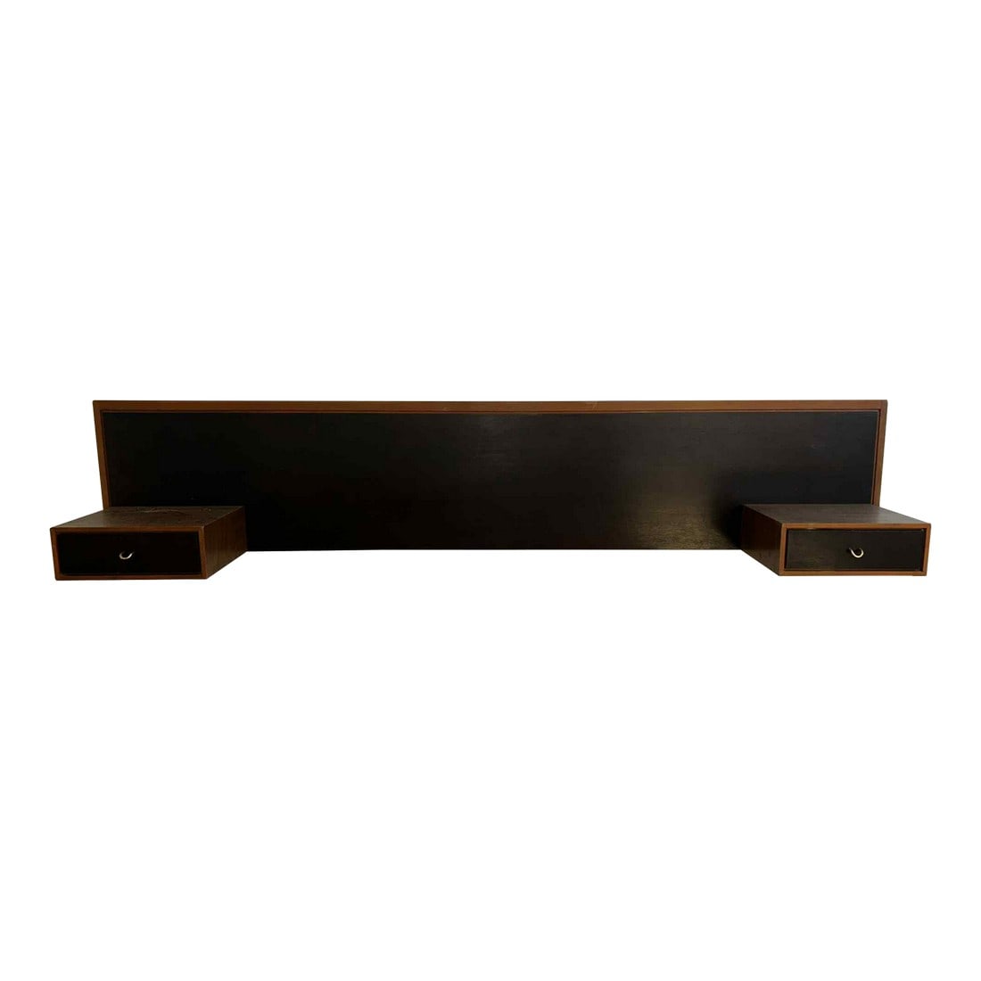 1960s Mid-Century Modern Floating Headboard With Integrated Nightstands: Transform your bedroom into a sleek, organized sanctuary with this iconic Mid-Century Modern floating headboard featuring integrated nightstands. This stylish and highly functional piece embodies the