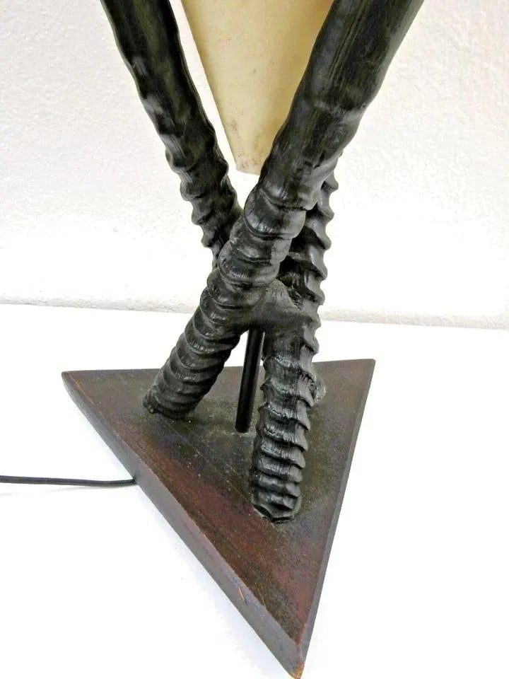 Vintage Large Italian Gemsbok Horn Triangle Base Cone Shade Table Lamp - 10