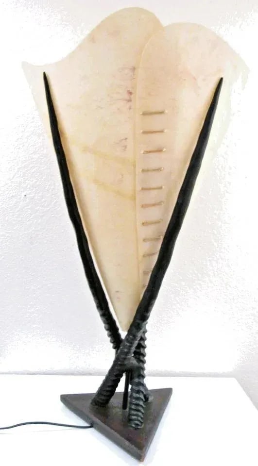 Vintage Large Italian Gemsbok Horn Triangle Base Cone Shade Table Lamp - 2
