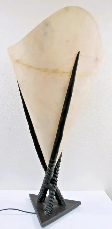 Vintage Large Italian Gemsbok Horn Triangle Base Cone Shade Table Lamp - 5