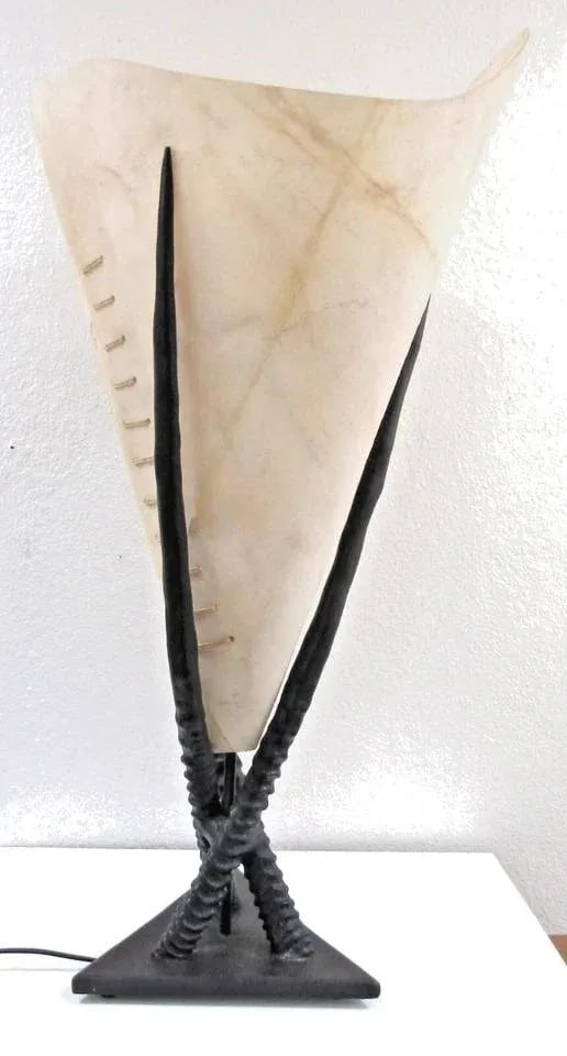 Vintage Large Italian Gemsbok Horn Triangle Base Cone Shade Table Lamp - 7