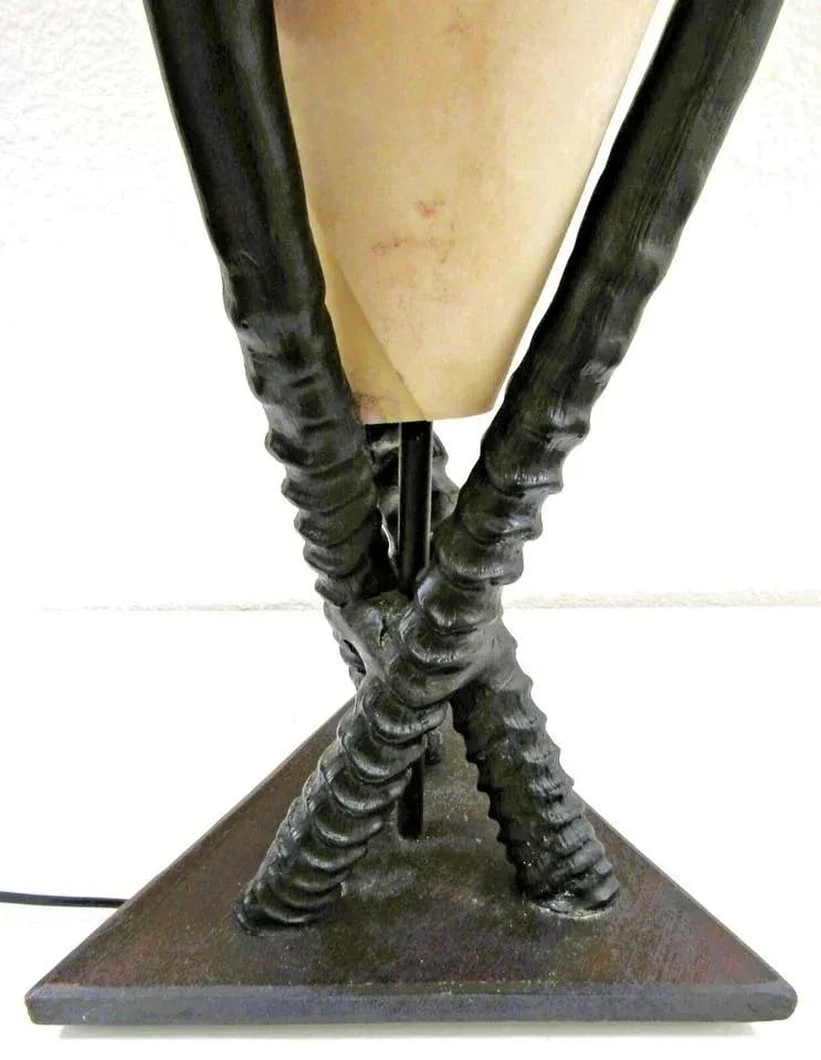 Vintage Large Italian Gemsbok Horn Triangle Base Cone Shade Table Lamp - 8