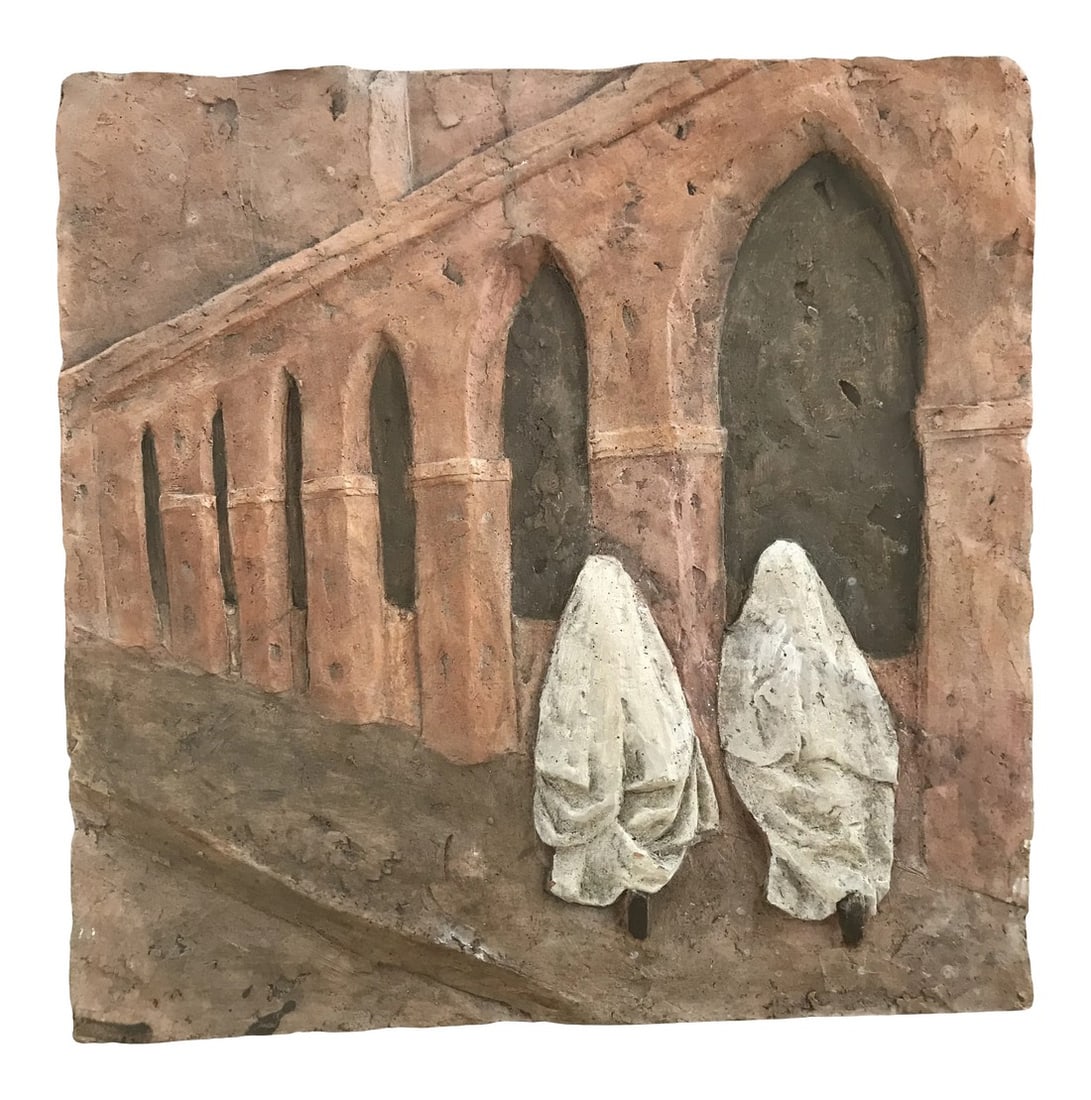 1990s Terracotta Bas Relief by Marie La Varende: Many years ago I had the pleasure of visiting the Parisian atelier of sculptress Marie la Varende. I had discovered her extraordinary work in my favorite French magazine Cote Sud. She graciously expla