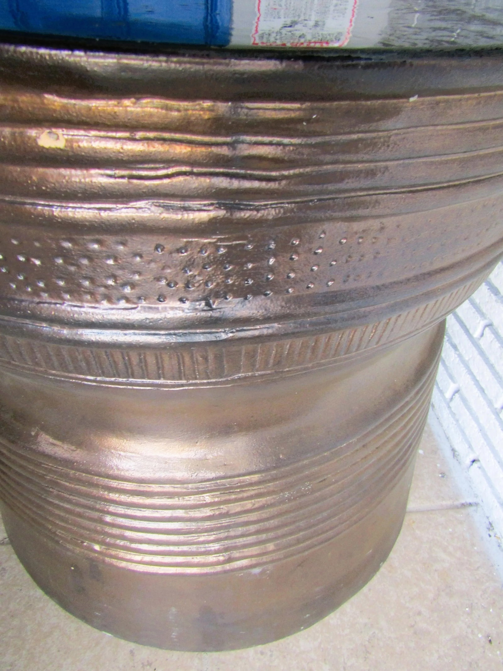 1940s Vintage Asian Bronze Rain Drum Black Terra Cotta Top Side Table - 11