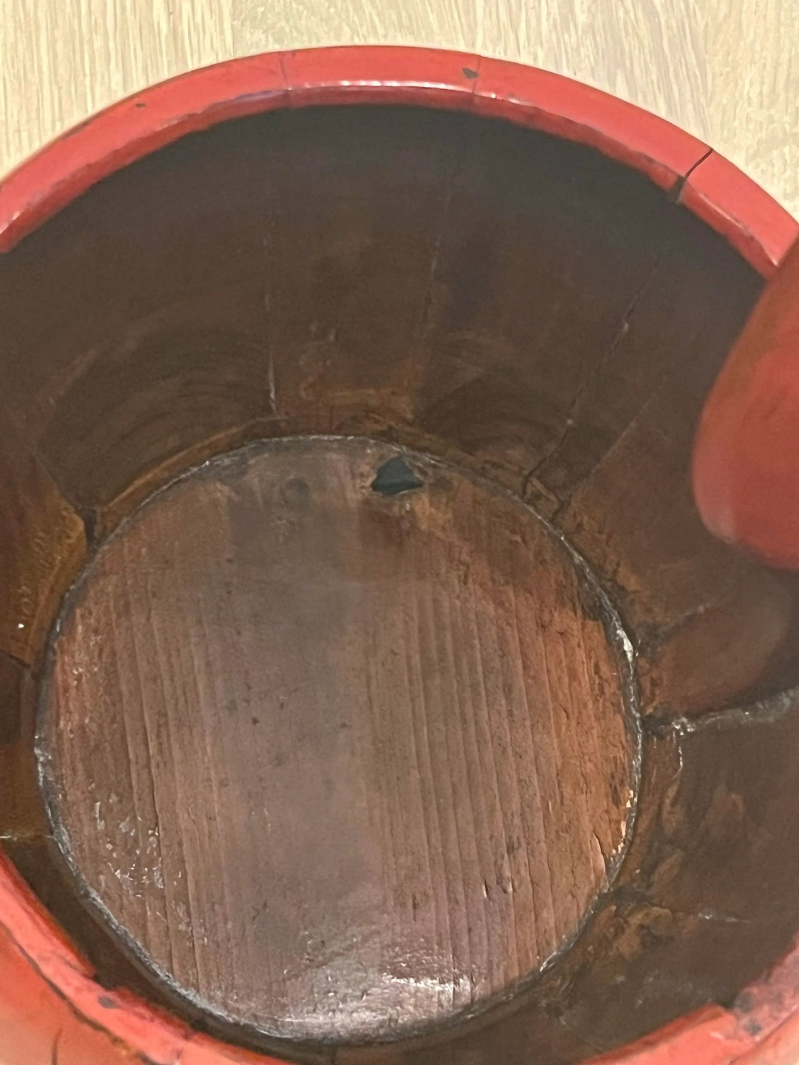 19th Century Red Laquered Water Bucket With Lid, Spout & Gooseneck Handle - 6