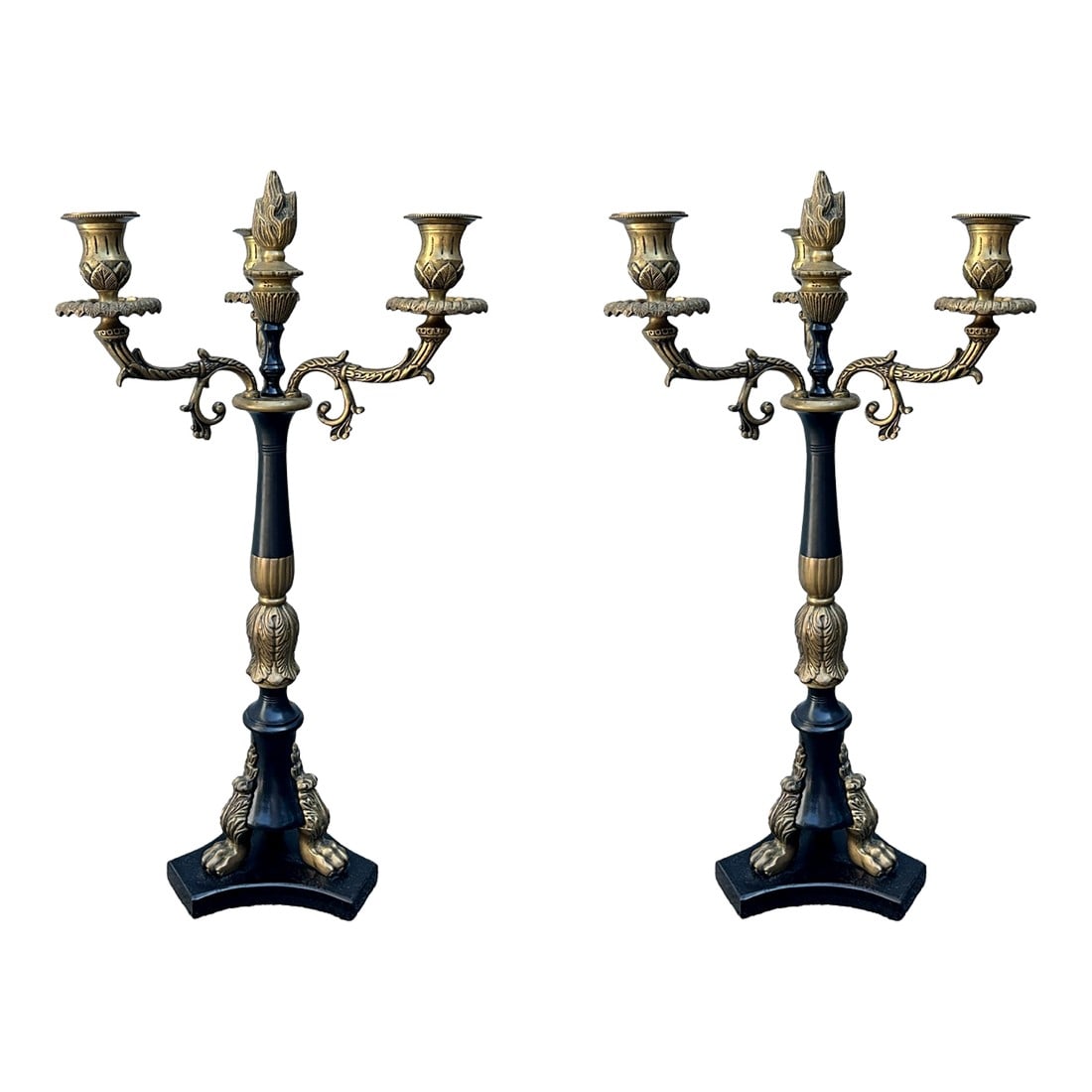 Antique 19th Century French Empire Bronze Lion Paw Candelabras- Set of 2 (1 of 6)