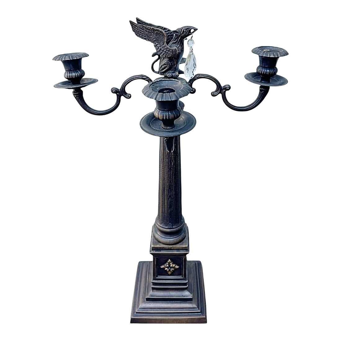 Antique Neoclassical Gothic Bronze Candelabra With Griffin Finial & Crystal (1 of 6)