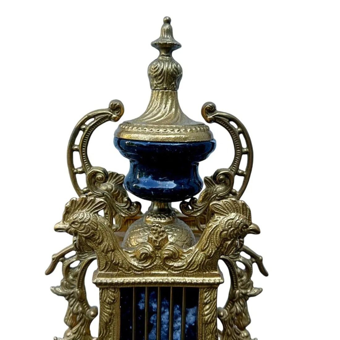 Vintage Italian Gilt Bronze & Marble Rococo Lyre Clock With Faun Figurals - 2
