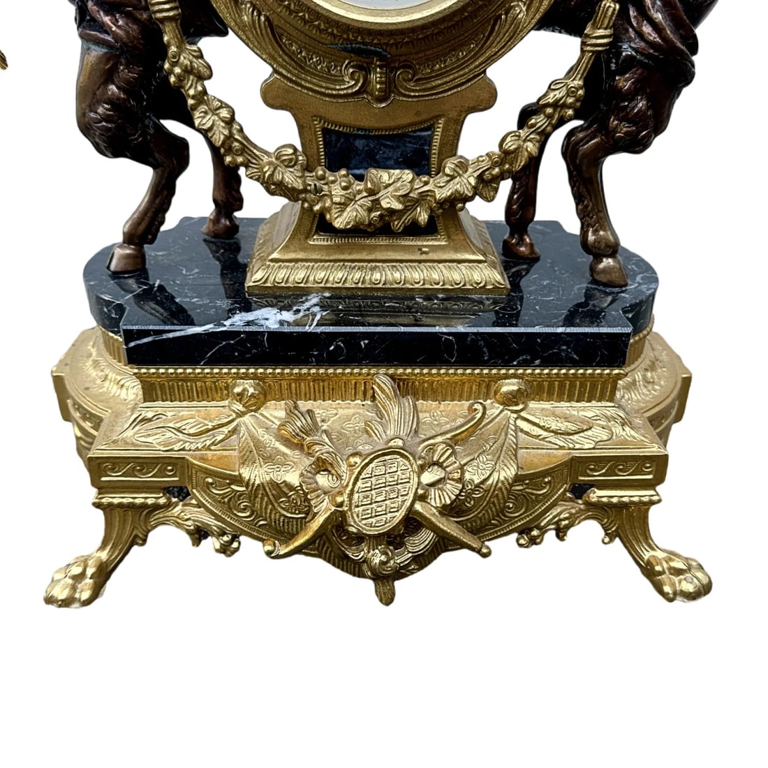 Vintage Italian Gilt Bronze & Marble Rococo Lyre Clock With Faun Figurals - 5