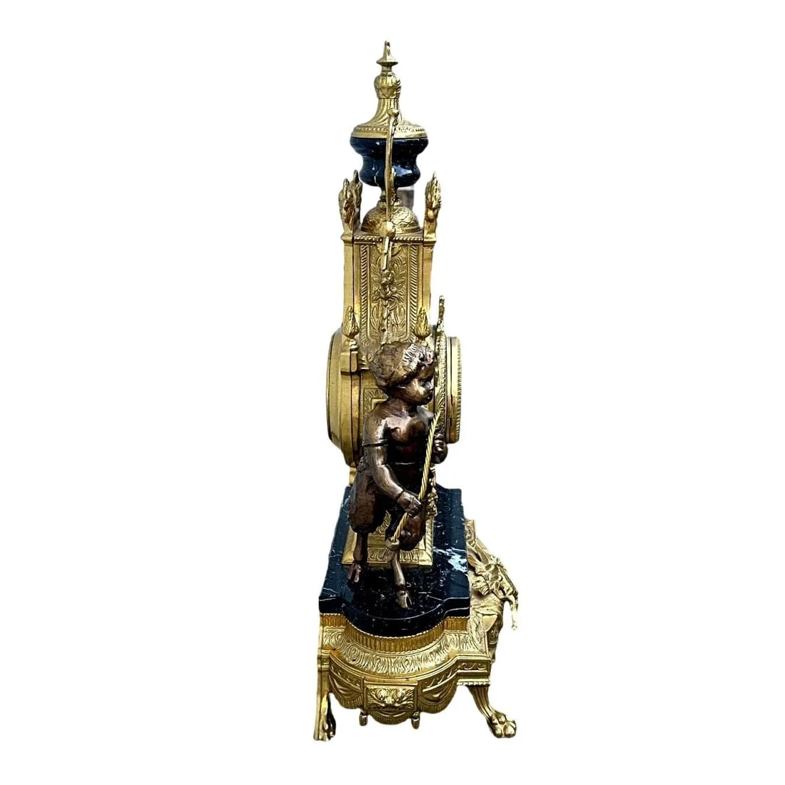 Vintage Italian Gilt Bronze & Marble Rococo Lyre Clock With Faun Figurals - 7