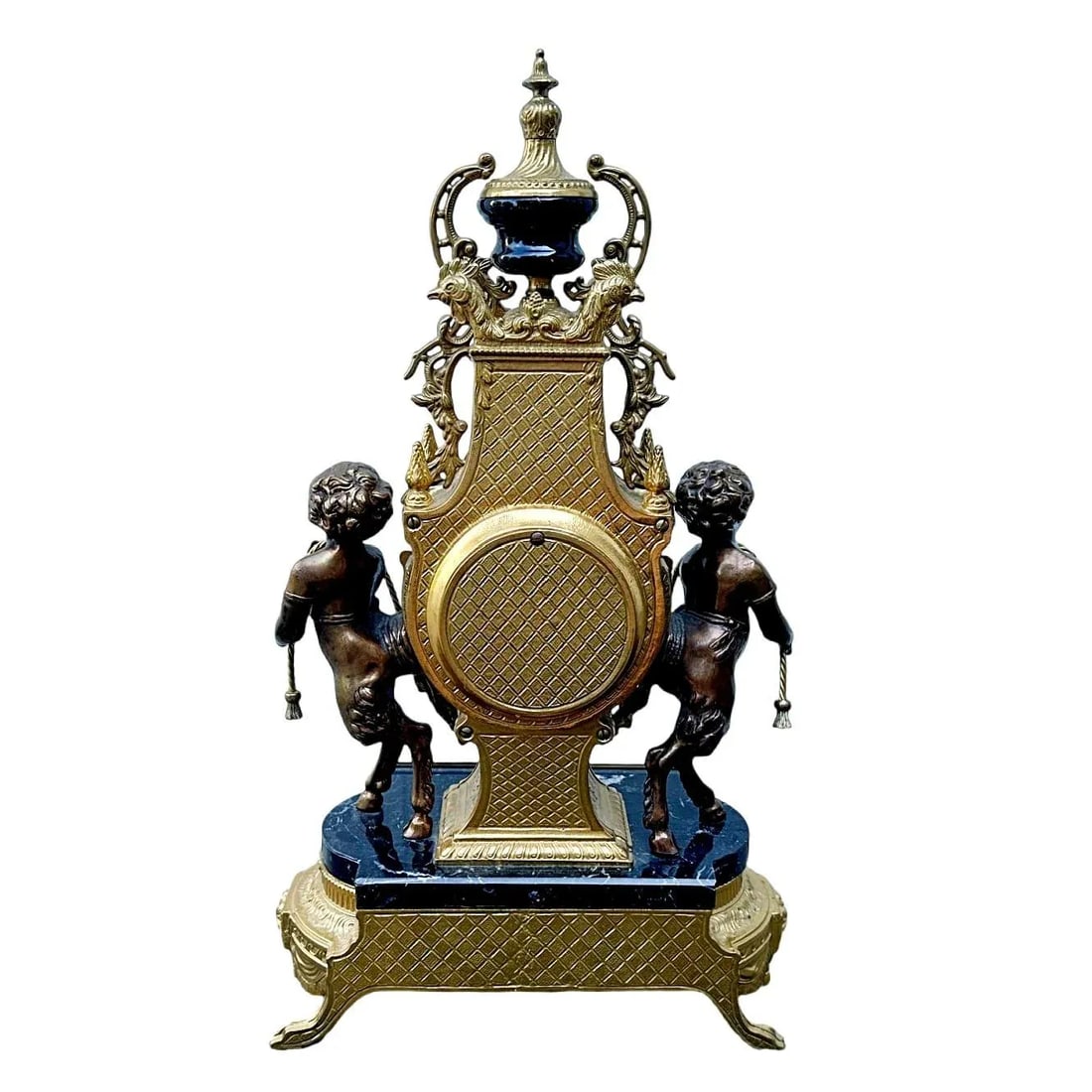 Vintage Italian Gilt Bronze & Marble Rococo Lyre Clock With Faun Figurals - 8