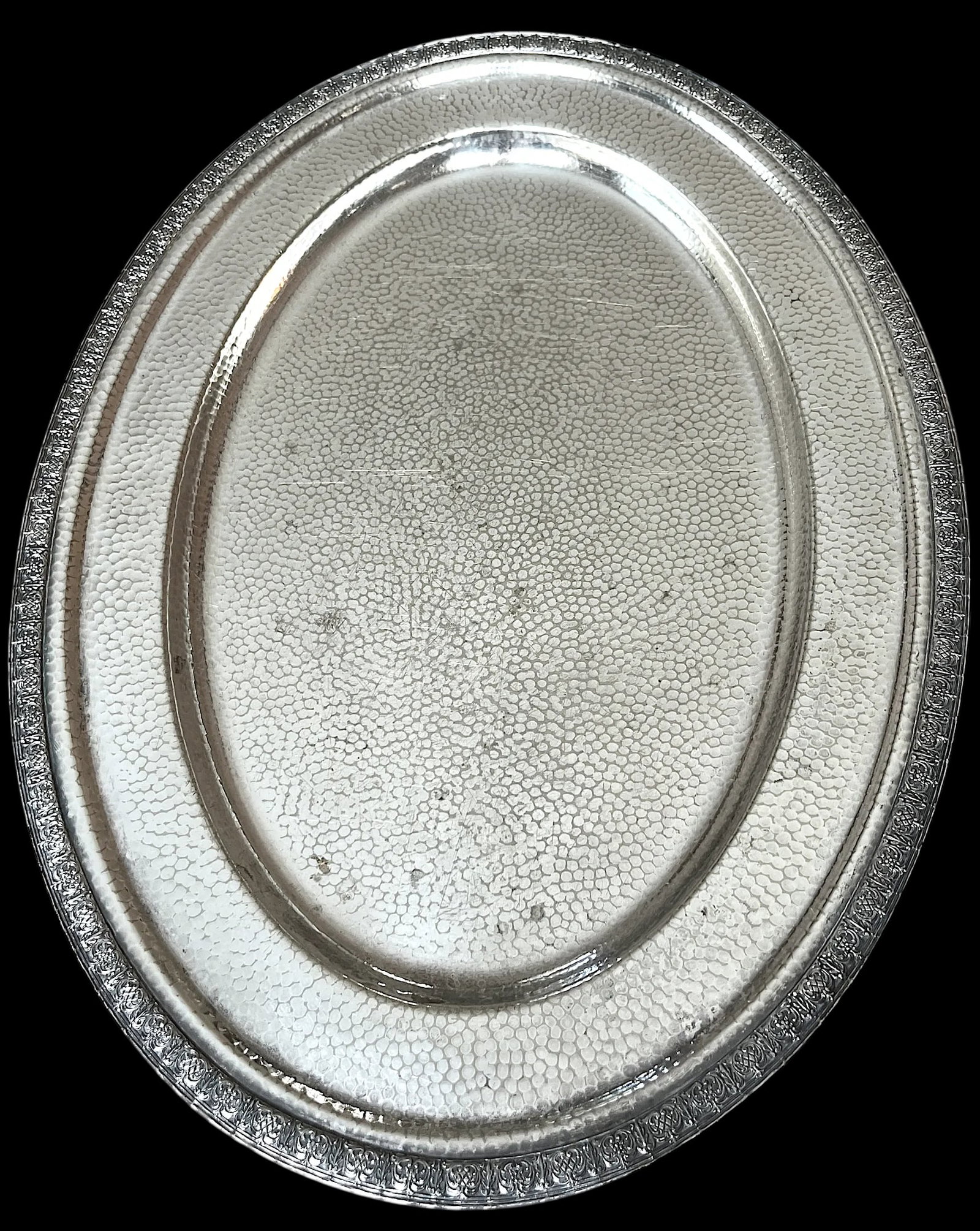Vintage 1940s Hammered Hotel Silver Epns Oval Platter - 4