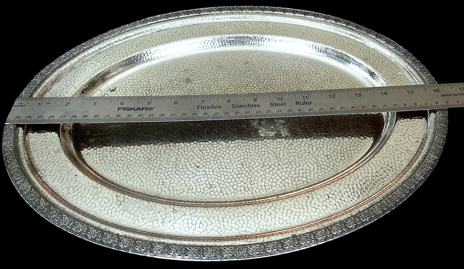 Vintage 1940s Hammered Hotel Silver Epns Oval Platter - 7