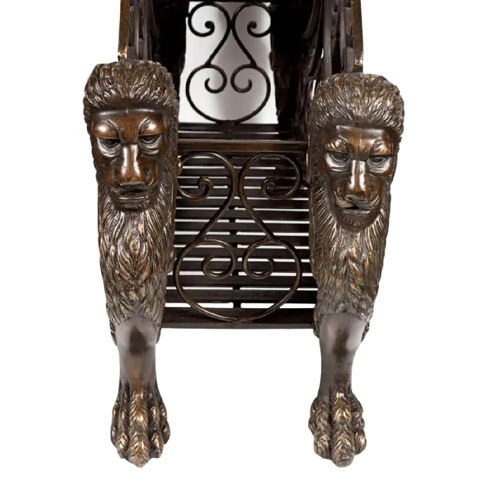 Vintage French Empire Style Bronze Winged Lion Regency Griffin Firewood Holder/Magazine Basket - 4