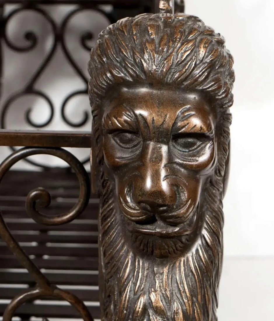 Vintage French Empire Style Bronze Winged Lion Regency Griffin Firewood Holder/Magazine Basket - 5