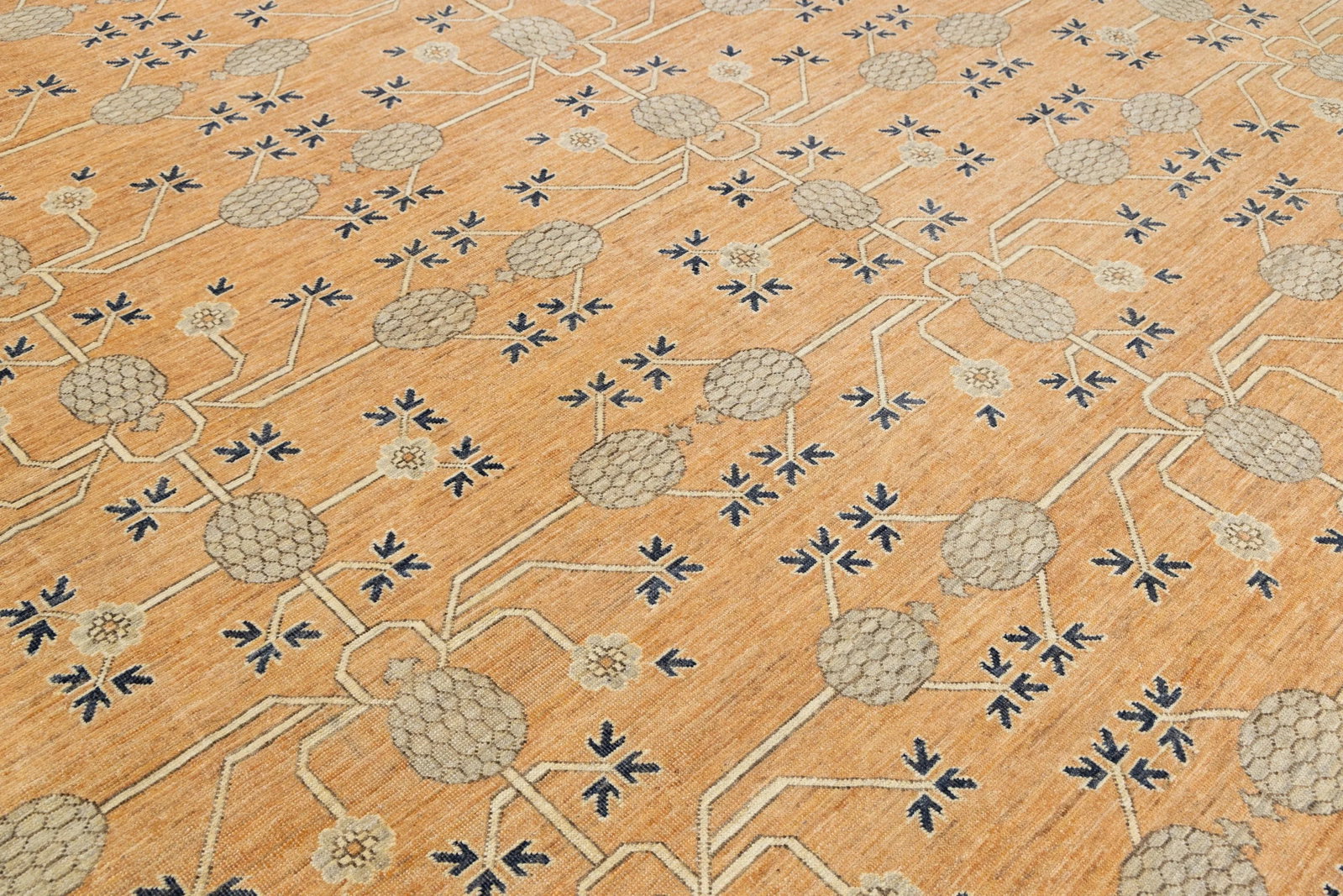 15 X 19 Modern Khotan Style Handmade Wool Rug in Orange With Geometric Pattern - 5