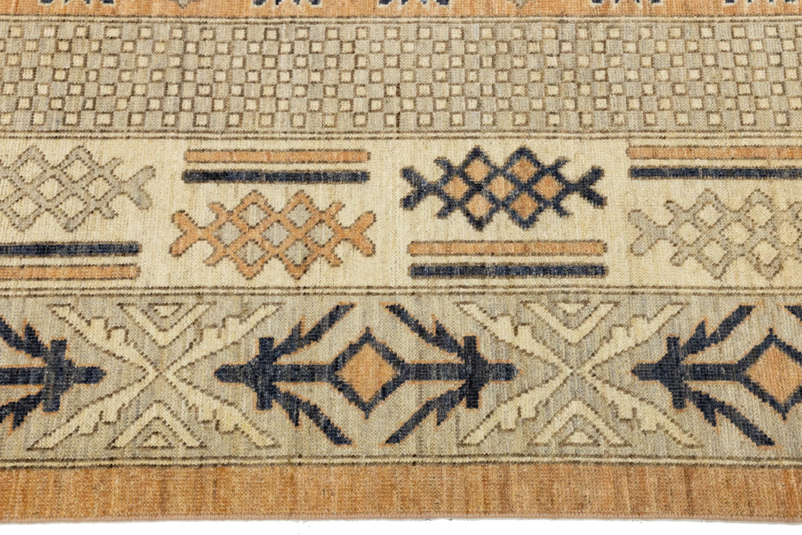 15 X 19 Modern Khotan Style Handmade Wool Rug in Orange With Geometric Pattern - 6