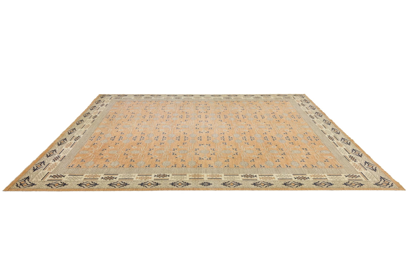 15 X 19 Modern Khotan Style Handmade Wool Rug in Orange With Geometric Pattern - 7