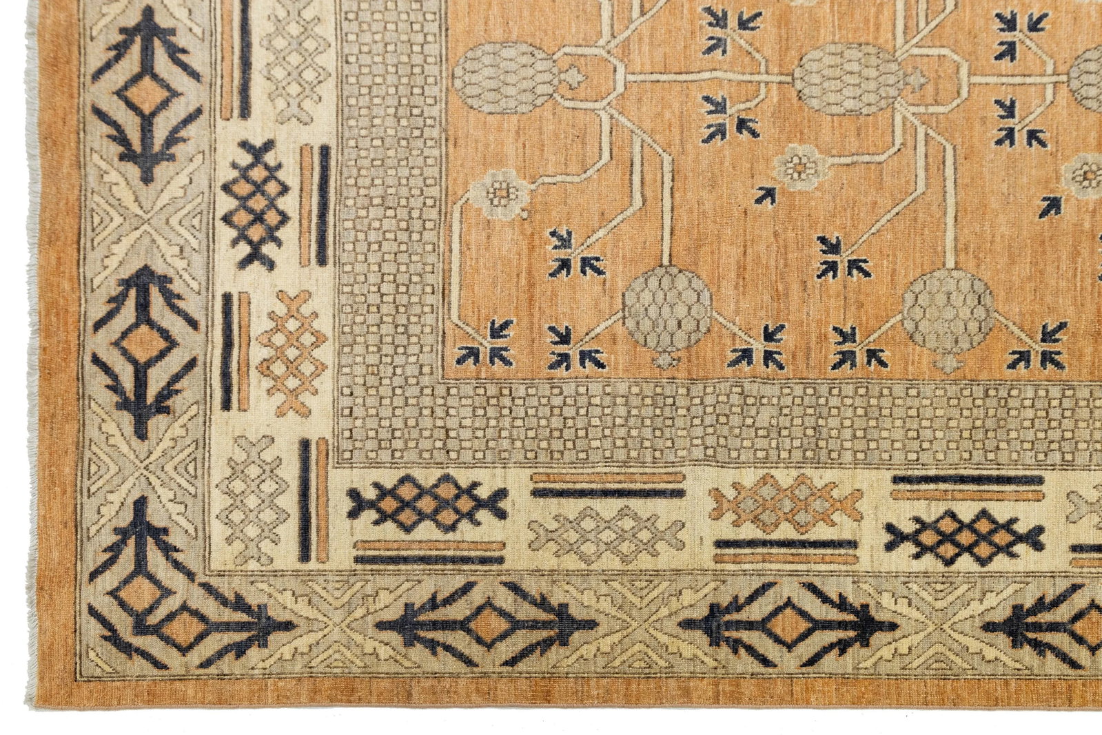 15 X 19 Modern Khotan Style Handmade Wool Rug in Orange With Geometric Pattern - 8