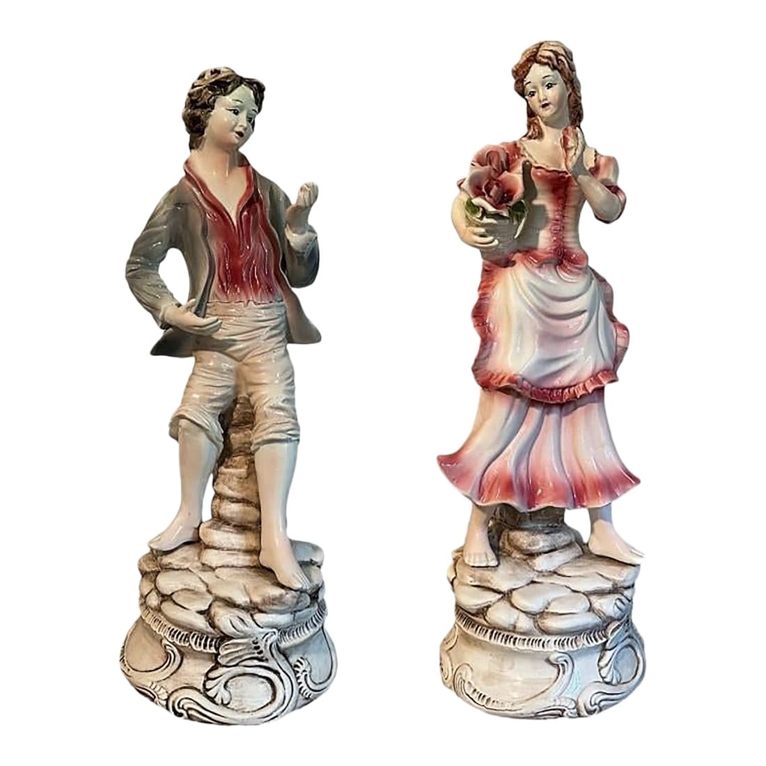 Large Italian Capodimonte Statues Figurines - Peasant Boy & Girl With Roses - 25" (1 of 14)