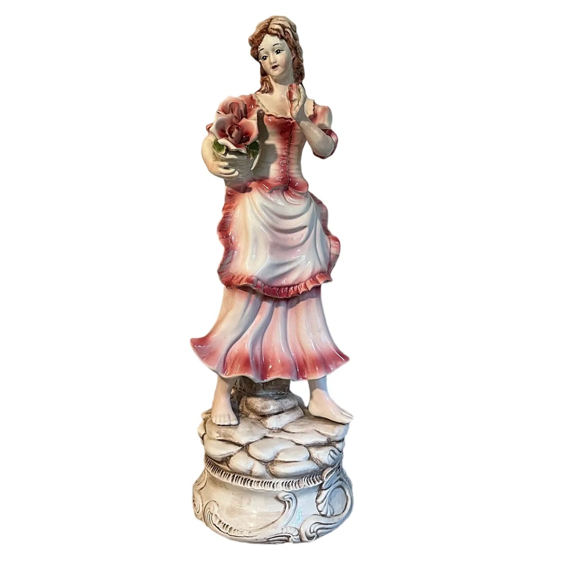 Large Italian Capodimonte Statues Figurines - Peasant Boy & Girl With Roses - 25" - 2