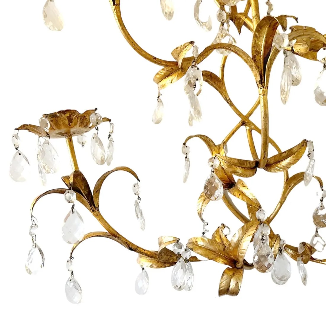 Large Vintage Rococo Italian Gilt Tole 5 Candle Sconce With Crystals - 3