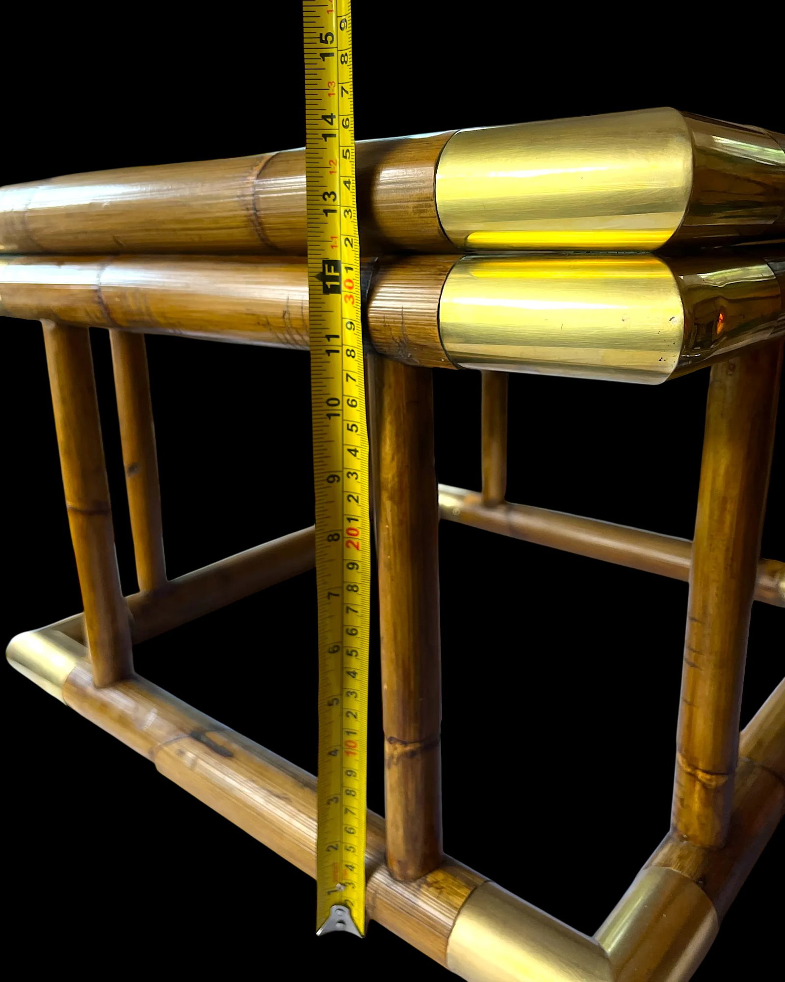 1970s Bamboo & Brass Square Side Table With Glass Top - 5