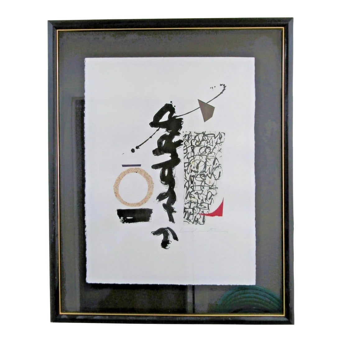 Japanese Original Woodblock Print in the Style of Haku Maki Signed Framed Glass: Japanese Original Woodblock Print in the Style of Haku Maki Signed Framed Glass. The framed print features an abstract of a large size, framed in glass. Made in Japan in the 1960s, this post-war