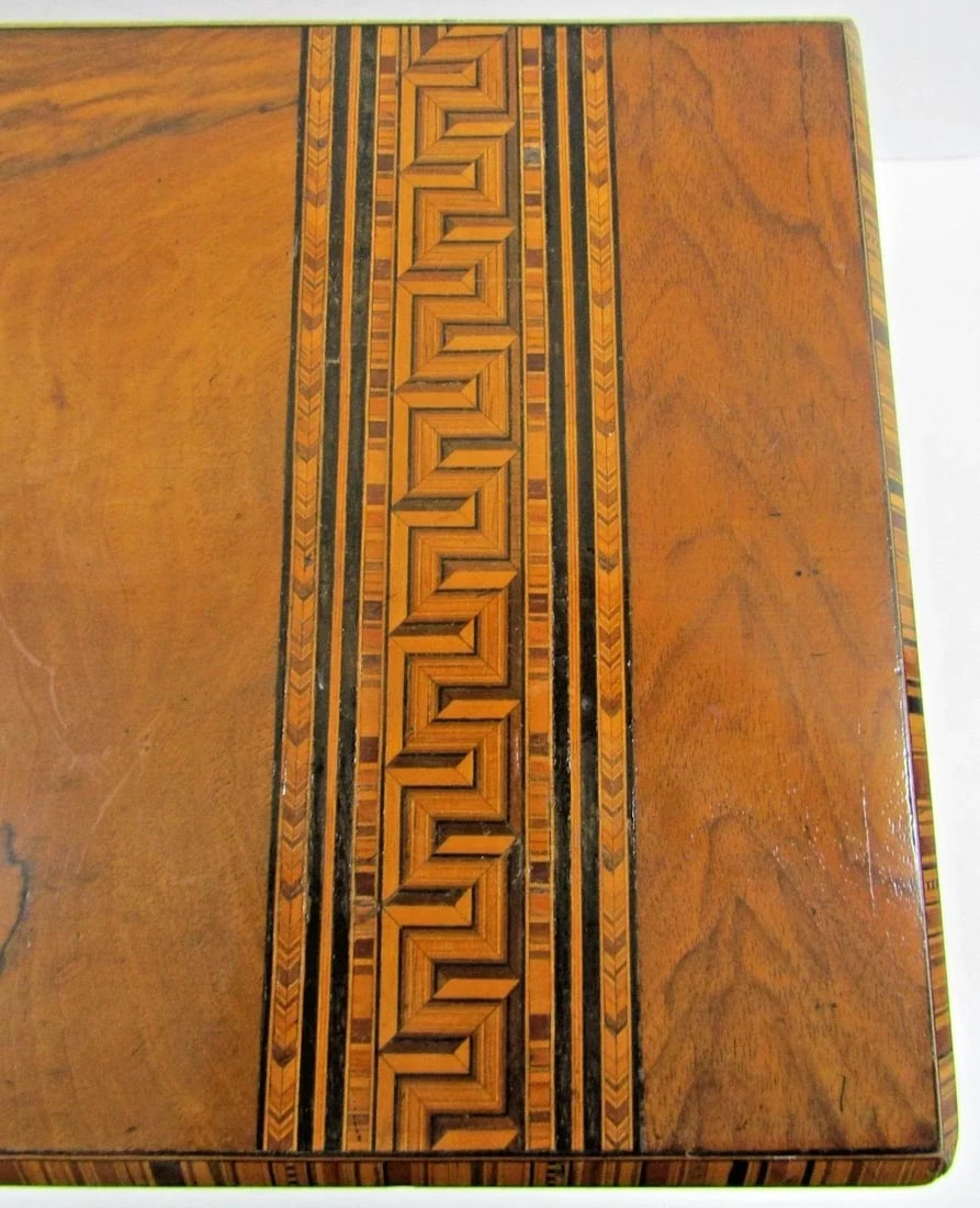 Victorian Burr Walnut Parquetry Inlaid Writing Slope Portable Desk Turnbridge - 14