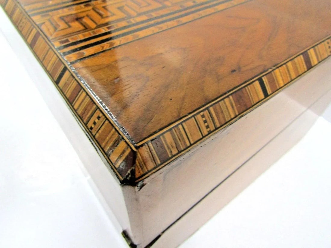 Victorian Burr Walnut Parquetry Inlaid Writing Slope Portable Desk Turnbridge - 17