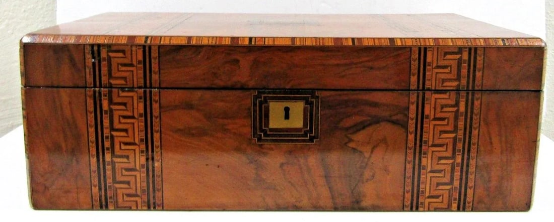 Victorian Burr Walnut Parquetry Inlaid Writing Slope Portable Desk Turnbridge - 2