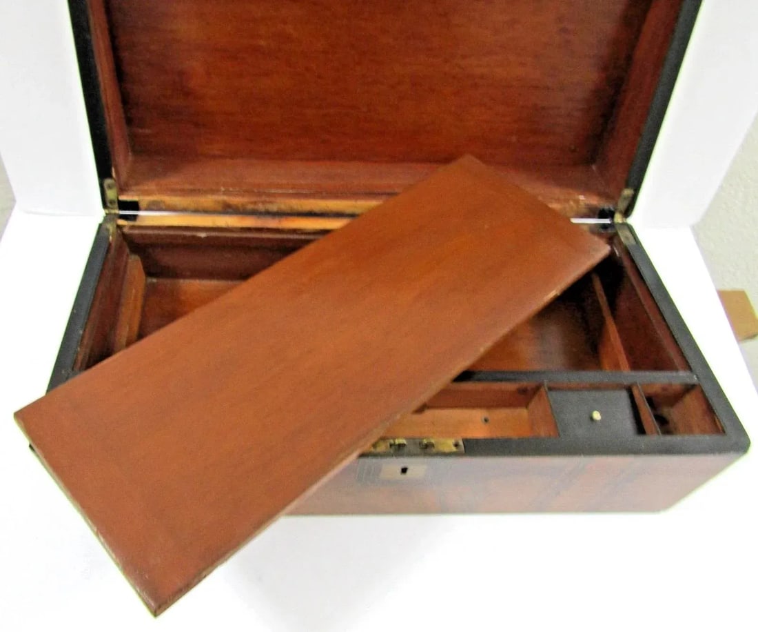 Victorian Burr Walnut Parquetry Inlaid Writing Slope Portable Desk Turnbridge - 7