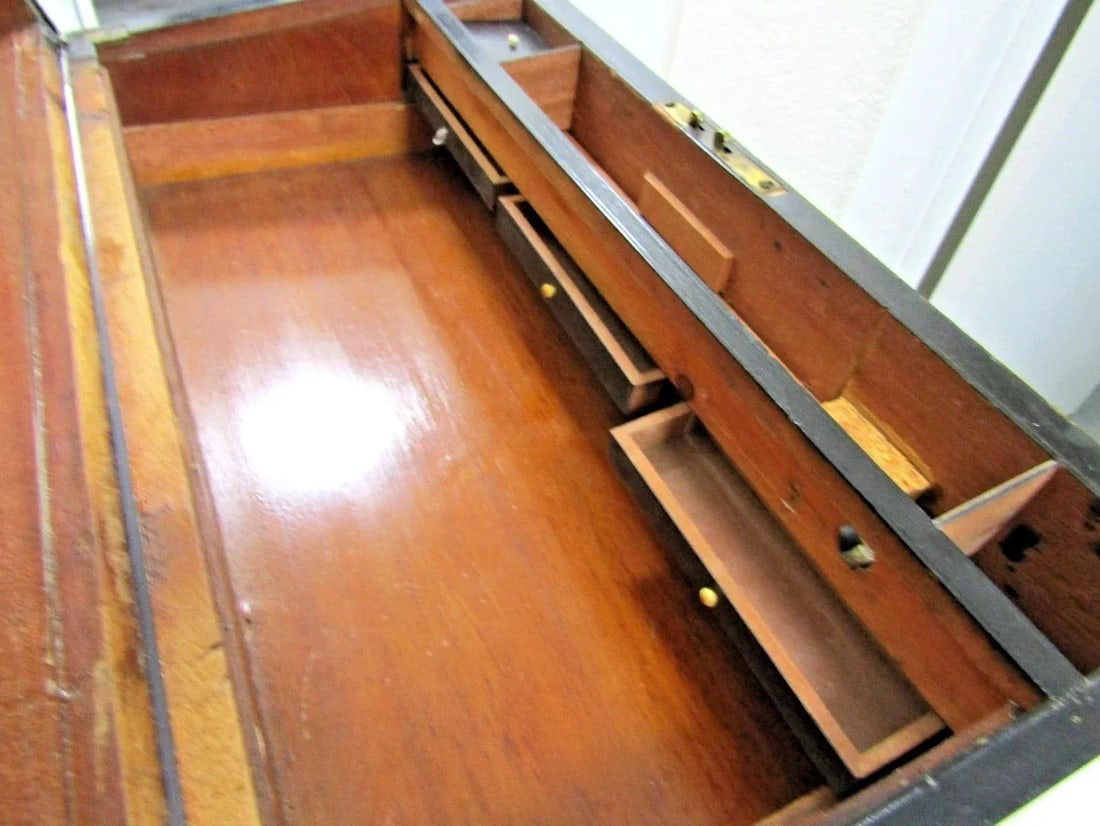 Victorian Burr Walnut Parquetry Inlaid Writing Slope Portable Desk Turnbridge - 9