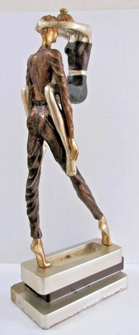 Vintage Artmax Dancing Couple Sculpture on Tiered Base Fluid Stylized 26.5" Tall - 13